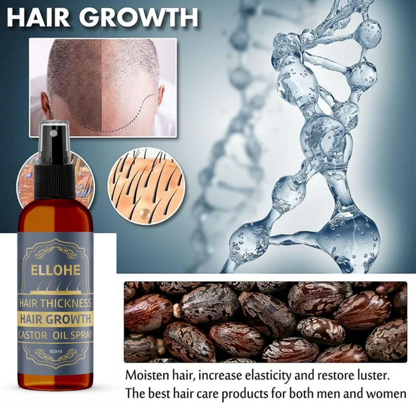 Hair Thickness & Hair Growth Castor Oil Spray (60ml Pack of 1)