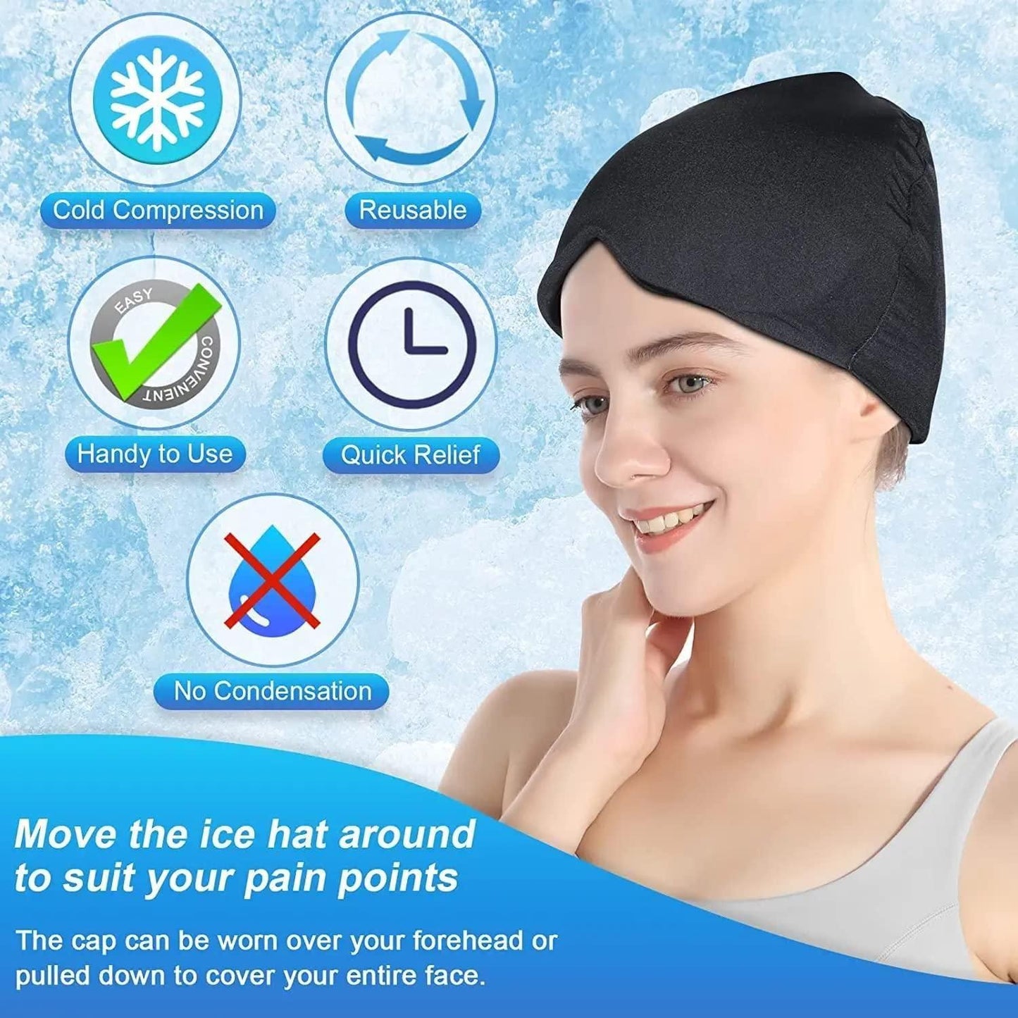 Migraine Relief Cap – Hot & Cold Therapy Headache Ice Pack Mask